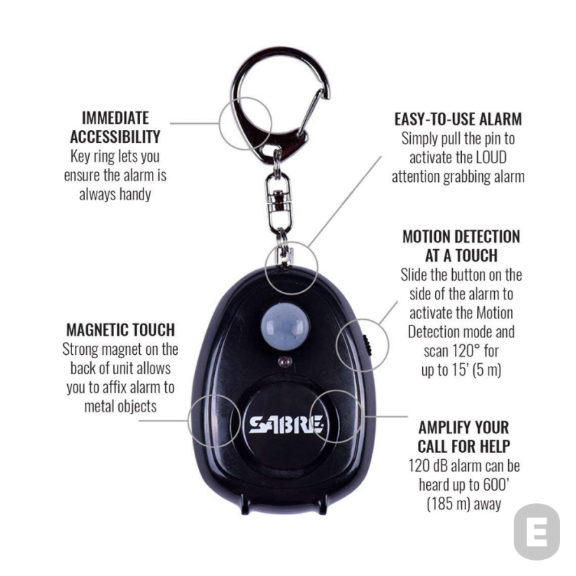 Alarmă personală cu detector de mișcare Sabre (negru)